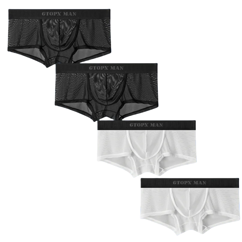 

4Pack Mens Boxers Thin Ice Silk Mesh Boxer Briefs U Convex Low Rise Transparent Sexy Men Underwear