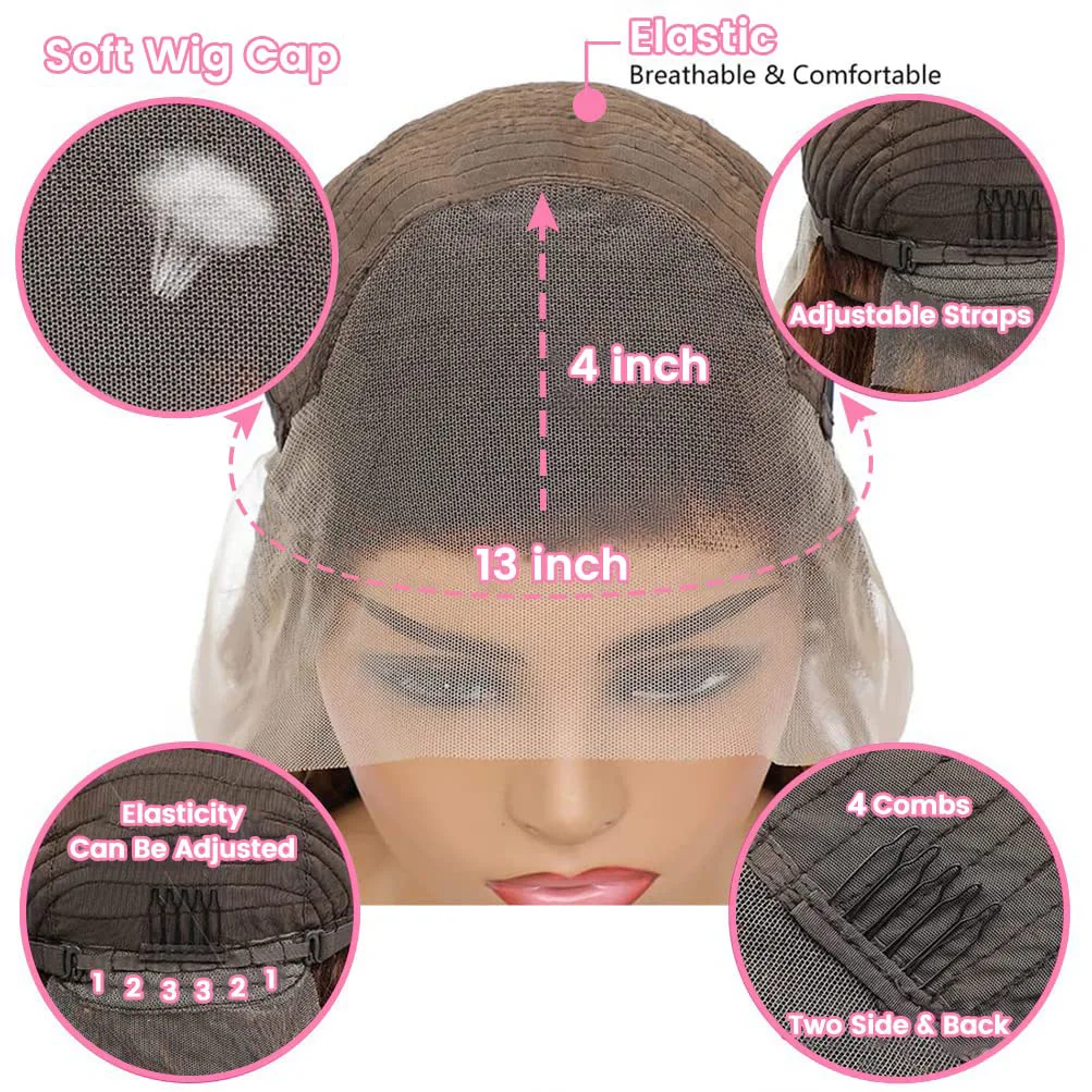 200% Density Curly P1B/30 Lace Frontal Wig Human Hair Deep Wave 13x4 HD Lace Front Wig Human Hair Pre-plucked For Women 40Inch image 3