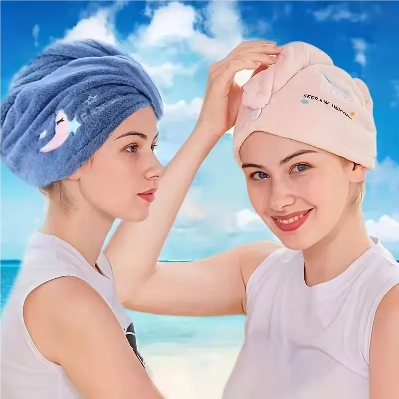 Super Absorbent Quick-Dry Hair Towel Soft Head Wrap Bonnet for Women Girls Cute Hair Dry Wrap Pink/Blue Bathroom Accessory