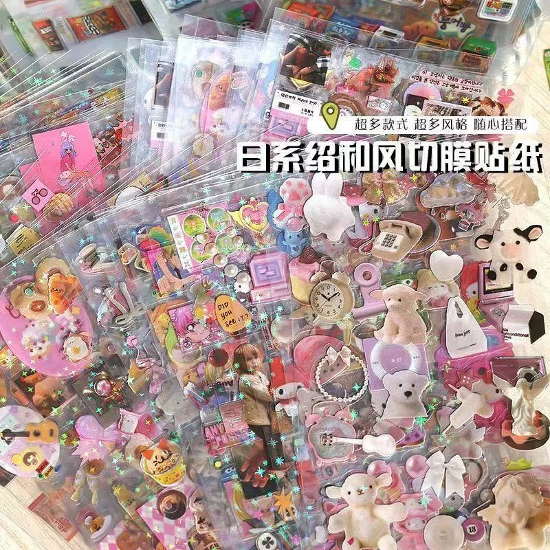 Glitter Clear PET Cutting Film Toploader Scrapbook Decorative Stickers Journal Stickers Currently Popular Cartoon Stickers 10pcs