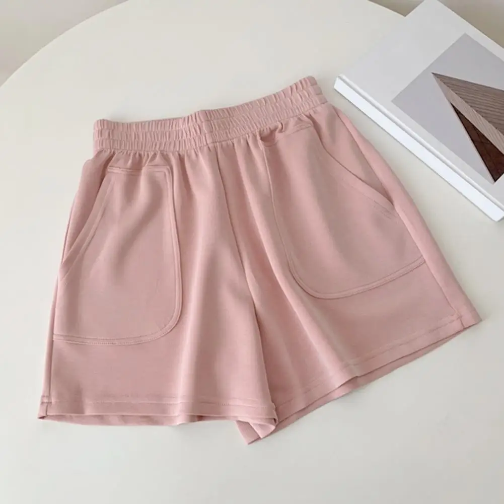 

High Waist Casual Shorts Stylish Summer Women's Elastic High Waist Shorts with Pockets for Casual Sport Homewear Above Knee