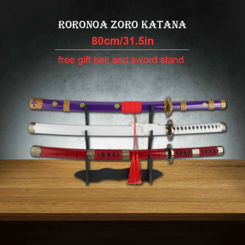 104cm/41in Anime Cosplay Katana 3pc Roronoa Zoro Sword with Black Belt and Sword Holder Sandai kitetsu Enma Purple Lchimonji