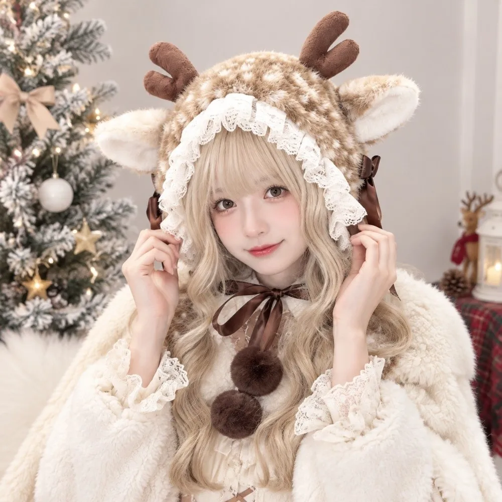 Thick Deer Pattern Faux Fur Hat Leg Cover Warm Cross-tie Scarf Comfortable Fit Cozy Skin Friendly Plush Neck Warmer Women Ladies