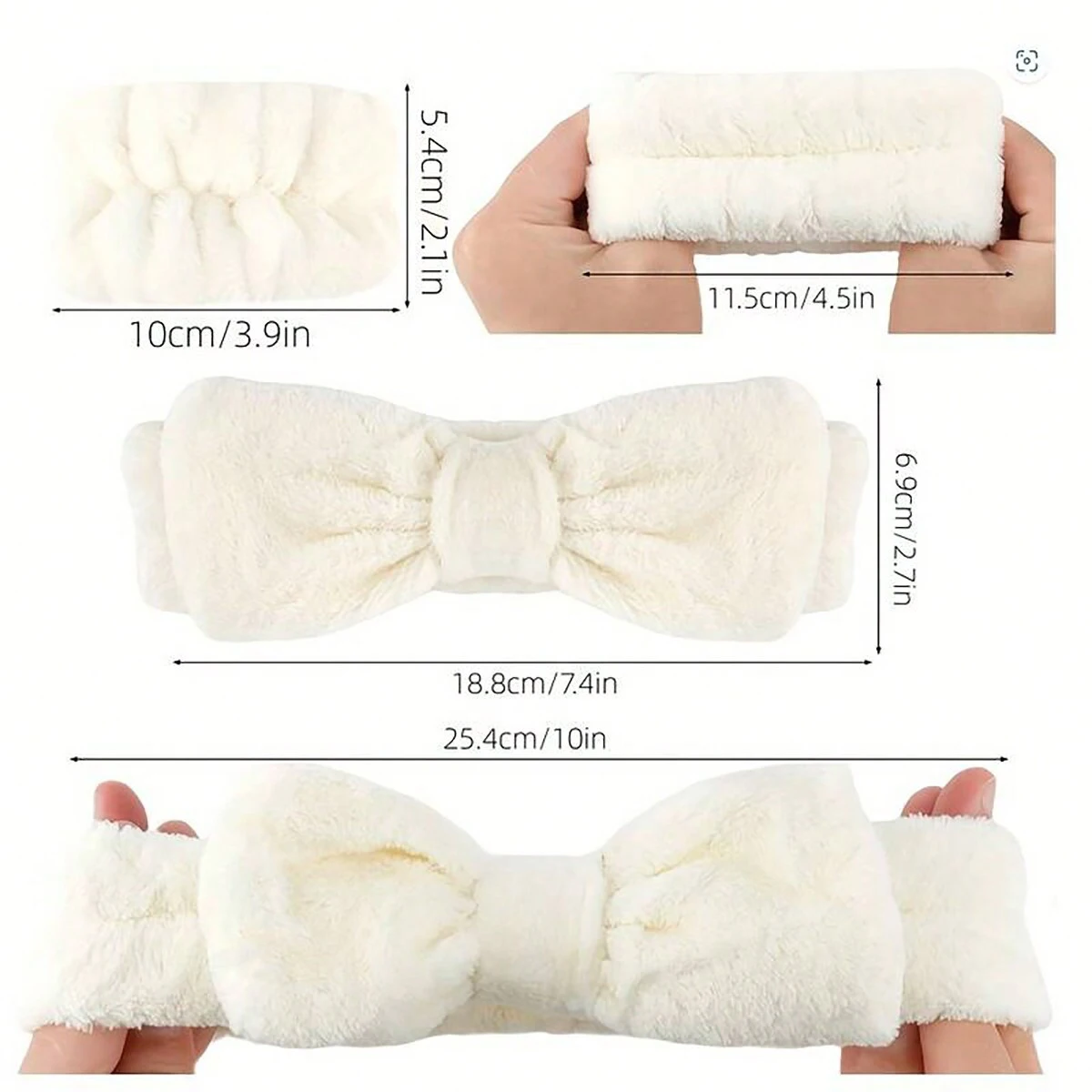 طقم مكون من ثلاث قطع على شكل فيونكة مقاومة للرطوبة لغسل الوجه - عصابة رأس، حزام معصم، مضاد للرذاذ، شريط مكياج قابل للغسل في الماء، عصابة رأس