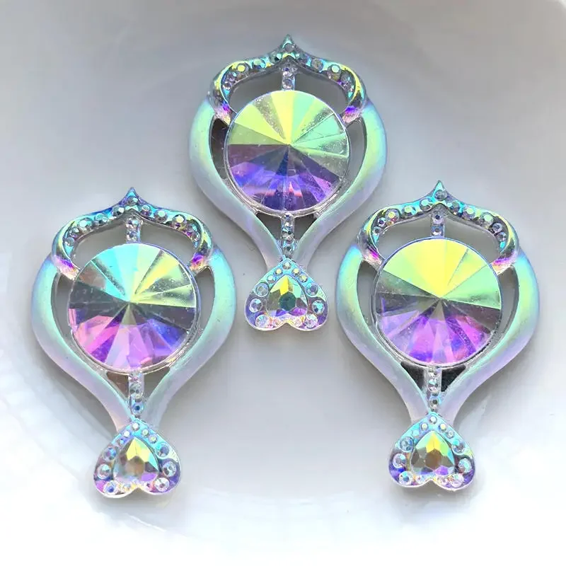 10pcs New Resin Rhinestone Love Arrow 43x29MM White ab Indigenous Jewelry Earrings Cabochon Resin Wedding Decoration Flat Back