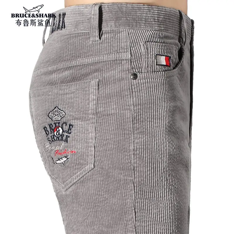

New Thicken Cotton Men's Grey Trousers Winter Men's Corduroy Pants Bruce&Shark Mid Waist Italy Style Straight Pants Big Size 40