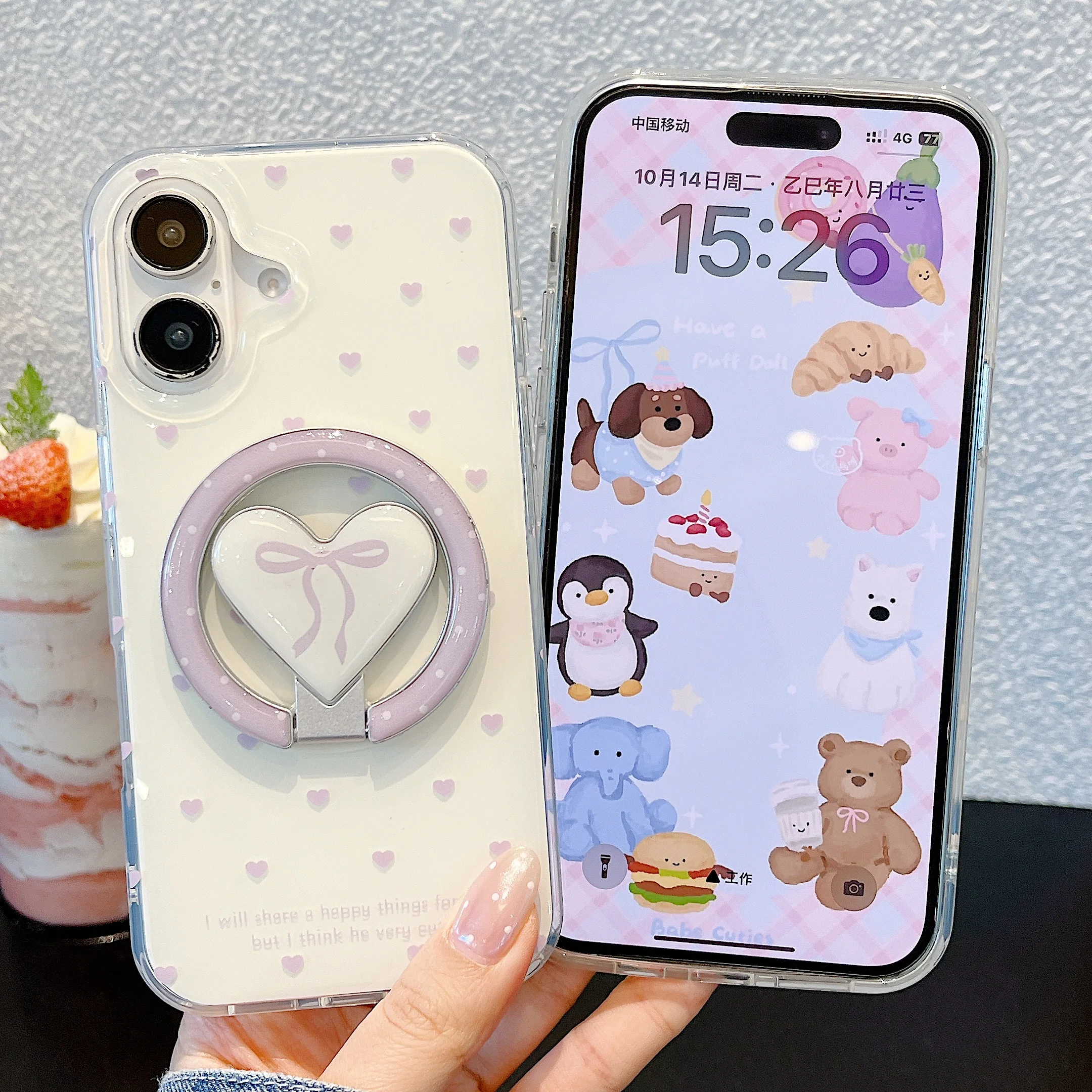 

Back Cover For IPhone 13 14 15 16 Pro Max 17 Pro Case IMD Purple Love Bow Magnetic Attraction Bracket Shockproof Phone Case