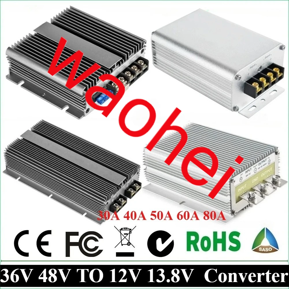 

36V 48V TO 12V 13.8V 30A 40A 50A 60A 80A DC DC Buck Converter Voltage Regulator Golf Cart Voltage Stabilizer Module CE RoHS