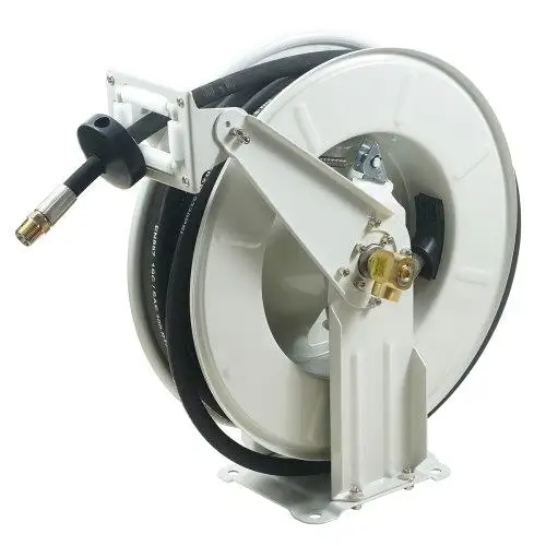 Heavy-Duty 1/4 x 50'  Hose Reel - Retractable Grease Hose, -Driven for auto Rewind, 5800 PSI Carbon Steel for auto