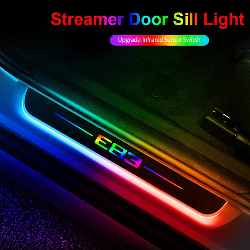 For BMW E83 Emblem Colourful Flowing Light Car Door Sill Strip LED Auto Threshold Welcome Pedal Lamp Interior Decoration