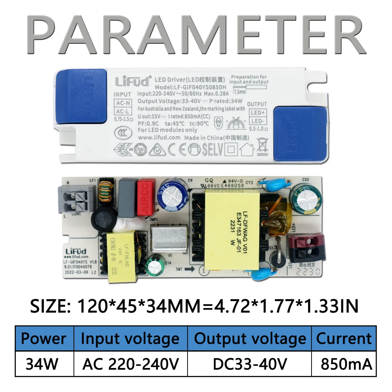 28-48W Lifud LED Isolated Driver Power Supply33-40V 700mA 800mA 900mA 1000mA 1200mA High PF Flame-retardant Lighting Transformer