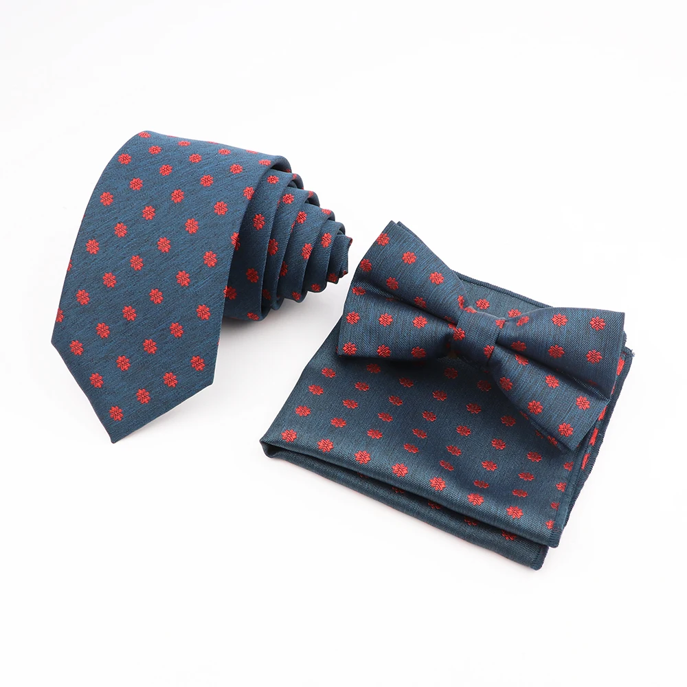 Classic Flowers Pattern Ties Polyester Handkerchief Bow Ties Set Neckties For Men Business Wedding Party Shirt Accessories Gift