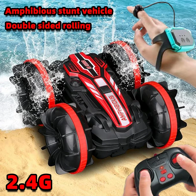 

Новый светодиодный радиоуправляемый автомобиль-амфибия, двойной пульт дистанционного управления, водонепроницаемый трюковый автомобиль, двухсторонний откидной дрейф на 360° ° вращающиеся радиоуправляемые машинки Детская игрушка