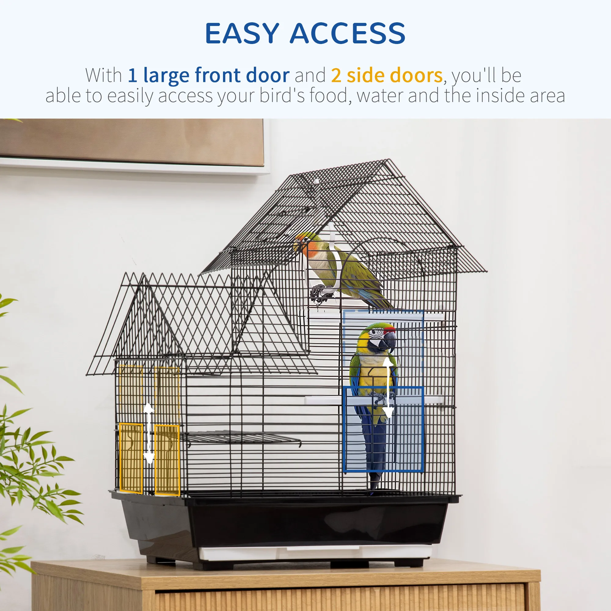 PawHut Metal Bird Cage, With Plastic Perch, Swing Ring, Handle, 39 x 33 x 47cm