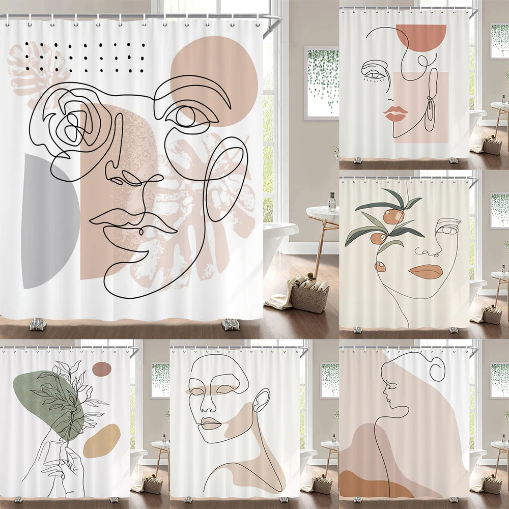 

Abstract Shower Curtain Creative Minimalism Line Drawing Women's Body Bathtub Screen Waterproof Fabric Bathroom Curtains 180x180