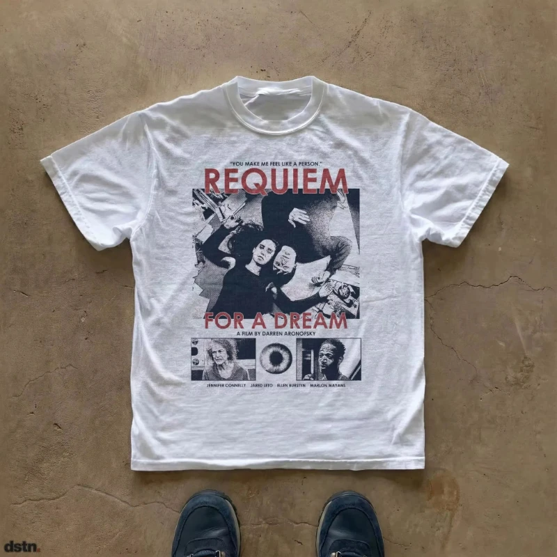 Requiem for A Dream Grafik-T-Shirt, Kultfilm-Kunst-T-Shirt, lässiges, lockeres T-Shirt, klassisches Y2K-T-Shirt mit kurzen Ärmeln, Grafik-T-Shirts