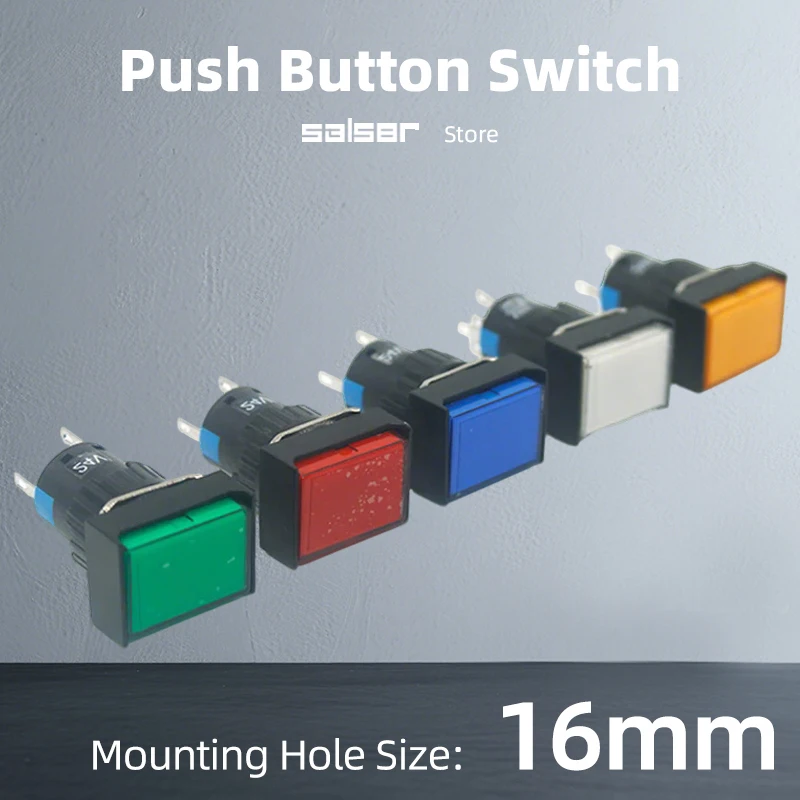 

16-миллиметровый прямоугольный кнопочный переключатель с лампой, искусственная зеркальная фиксация, фиксированный замок, 5 контактов