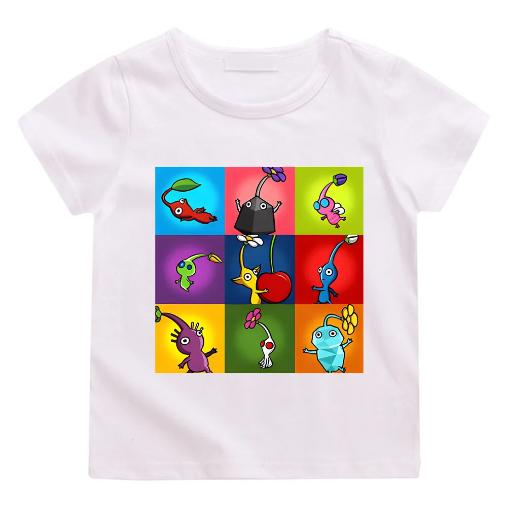 Pikmin Print Cartoon T-Shirt Summer Kids Graphic Cotton Tees Short Sleeve Harajuku T Shirt Tops Kids Baby Boys Girls Clothing