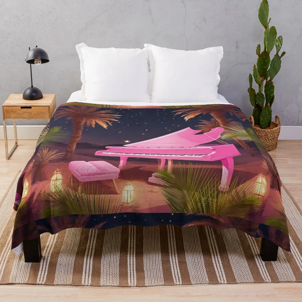 

Piano in the Egyptian desert with Pyramids, jungles, lanterns, ancient Rome Throw Blanket Soft Big Soft Plush Plaid Blankets