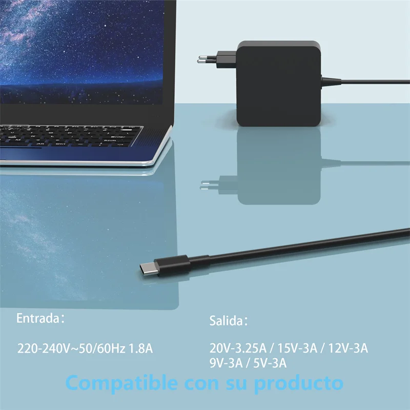 Imagem -04 - Carregador Rápido do Portátil do tipo c Cabo de Alimentação Adaptador para Samsung Galaxy s8 s9 S10 Nota lg g5 V20 Chromebook Xe310xba Xe350xba 65w