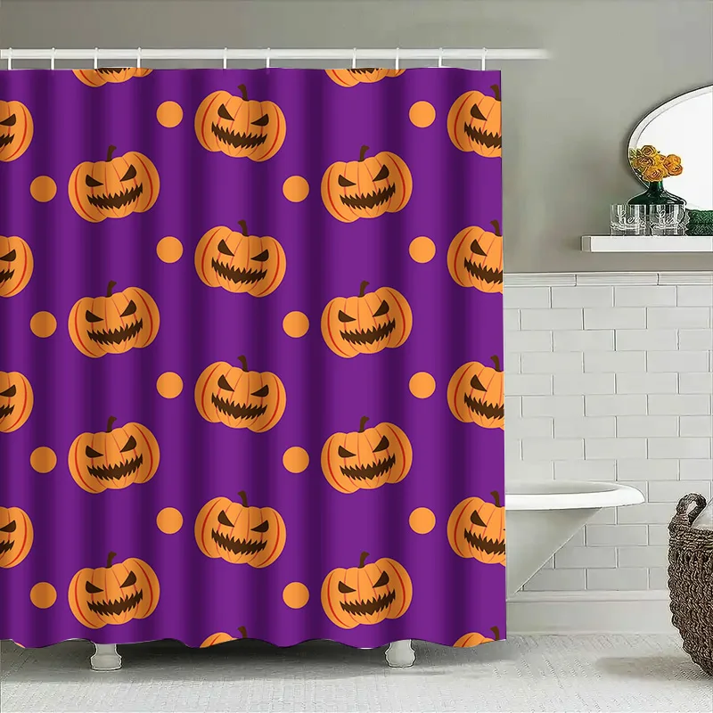 

Tuniu Halloween Pumpkin Pattern Shower Curtain Cute Orange & Black Spooky Bathroom Decor