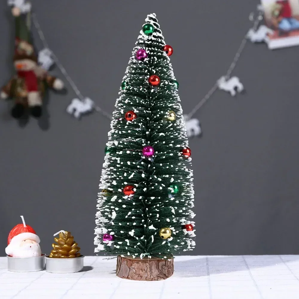 2024 Christmas Tree Mini Tree with Wood Base Diy Crafts Home Table Top Decor Xmas Wooden Pendants for New Year Home Decoración