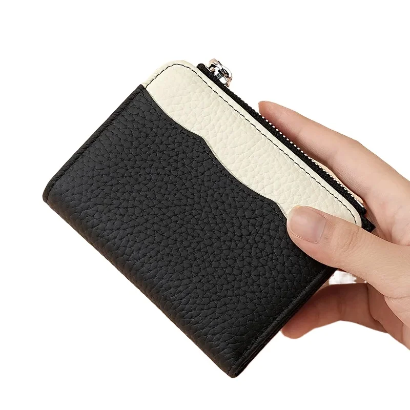 

New Genuine Leather Women's Wallet Fashion Contrasting Color Zipper Coin Purse RFID Anti-Theft Card ID Bag