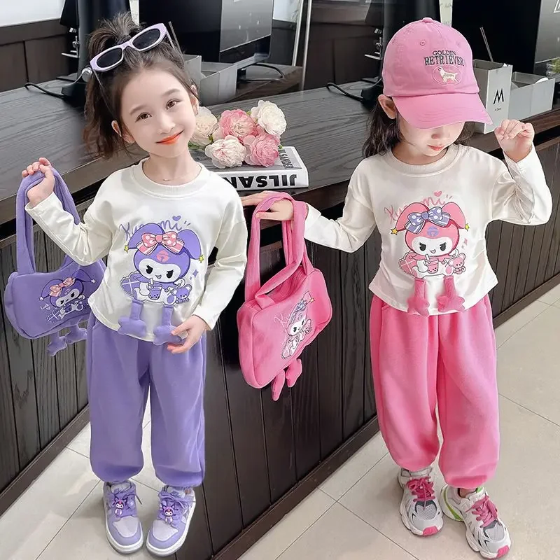 

Girly Heart Anime Kawaii Sanrio Long Sleeve Hooded Pants Cute Kuromi Children Fashion Two Piece Set Clothing Ins Gifts for Kids