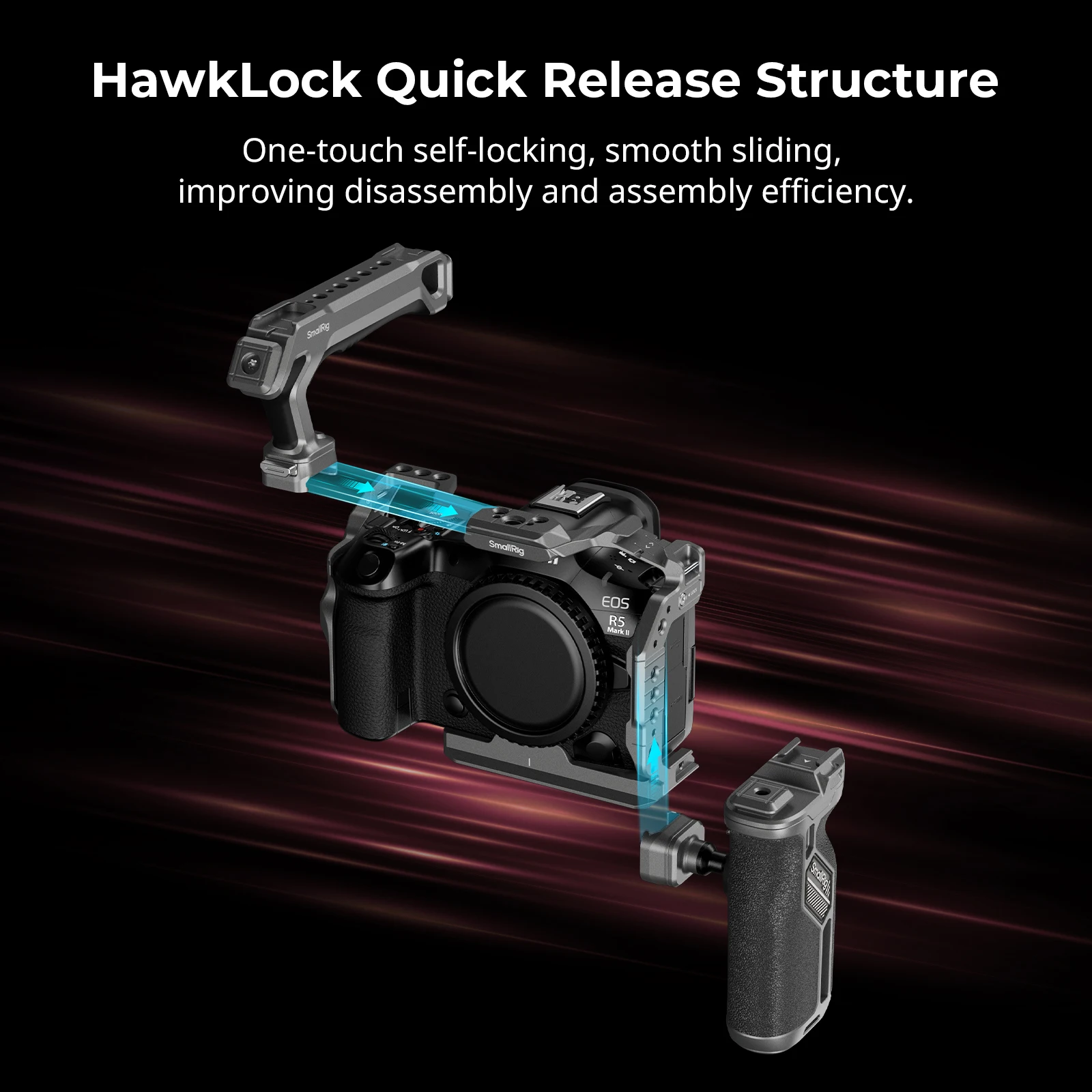 SmallRig HawkLock Quick Release Cage with Arca-Swiss Quick Release Plate H21 NATO Rail H18 Cold Shoe for Canon EOS R5 Mark II