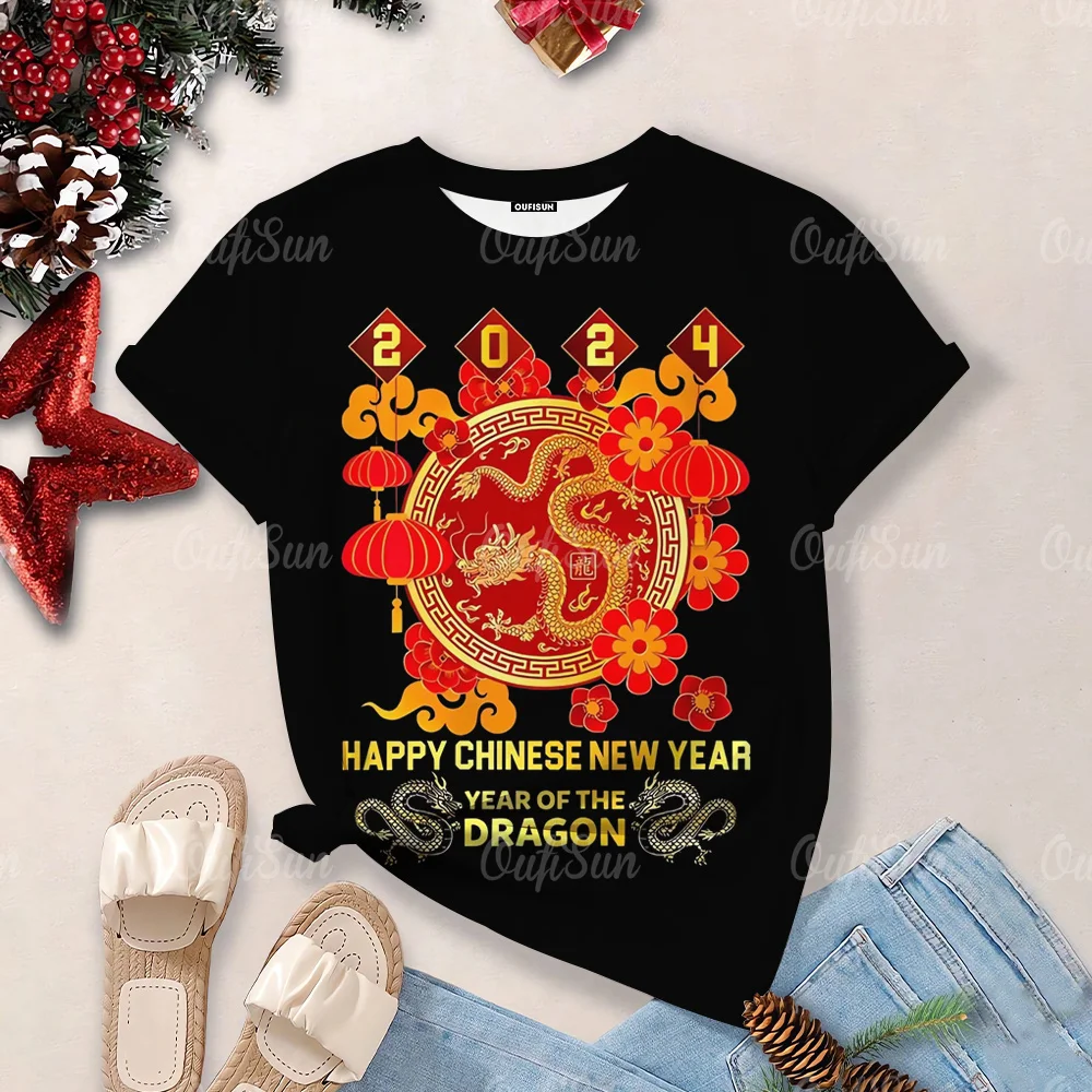 Chinese Style Dragon Print Women T-Shirt Y2k Women T-Shirt Summer Short Sleeve Anime Graphic Tees Tops Harajuku Female Clothing