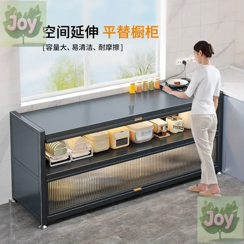 

New kitchen double-layer storage cabinet, dining side bowl cabinet, multi-functional microwave oven, storage cabinet, floor rack