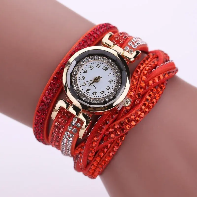 Long Strap Leather Watch Women Casual Rhinestone Dress Watch Ladies Bracelet Wristwatch Clock Gift Relogio Feminino