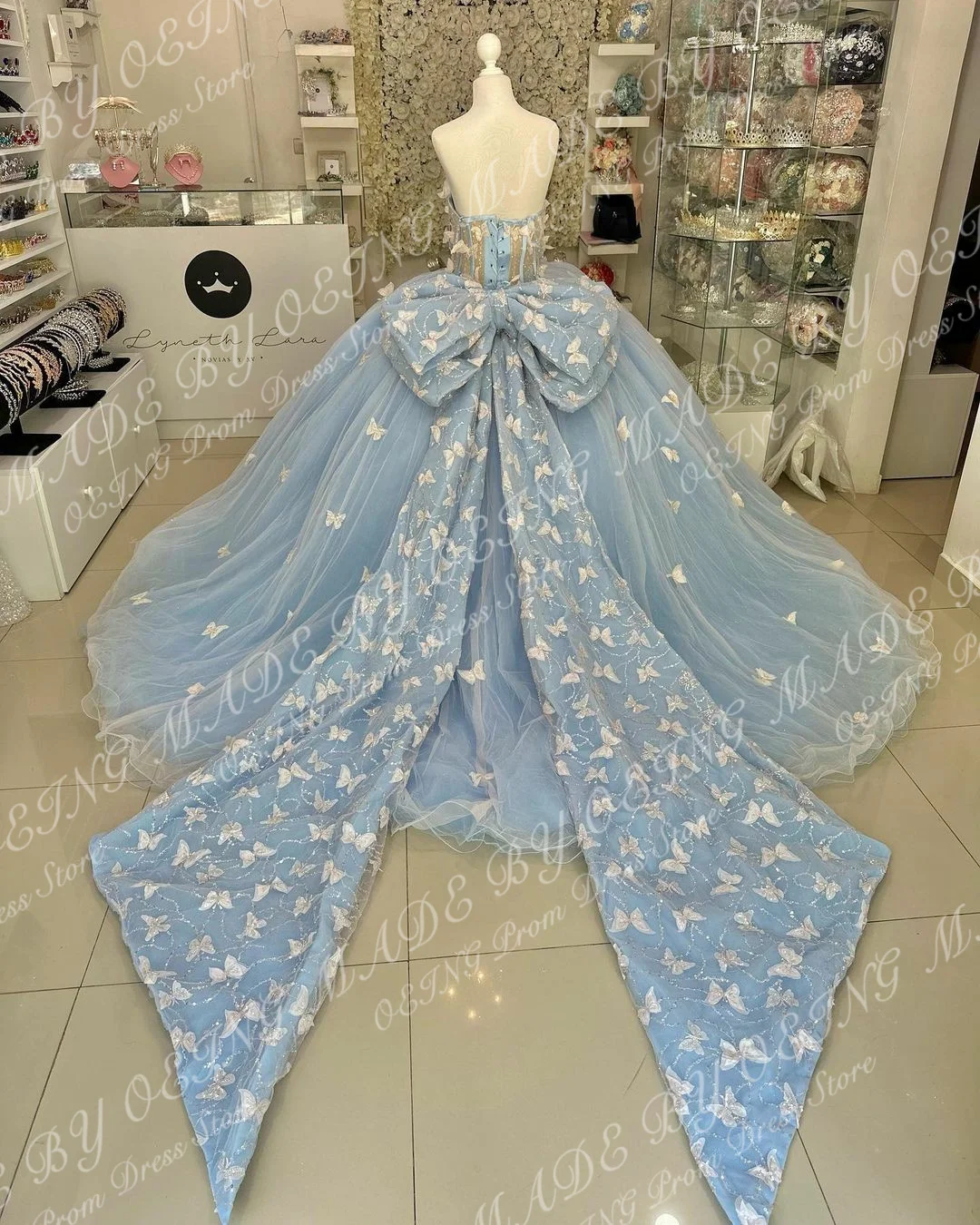 OEING Pretty Sky Blue Quinceanera abiti Glitter Sweetheart Bow Appliques Ball Gown Sweet 16 Dress 15 Birthday Party Prom Gown