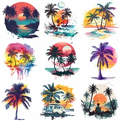 25cm Beach Sunset Coconut Tree Iron On Heat Transfer Stickers For Ironing Transfers For Clothing Diy Clothes Appliques