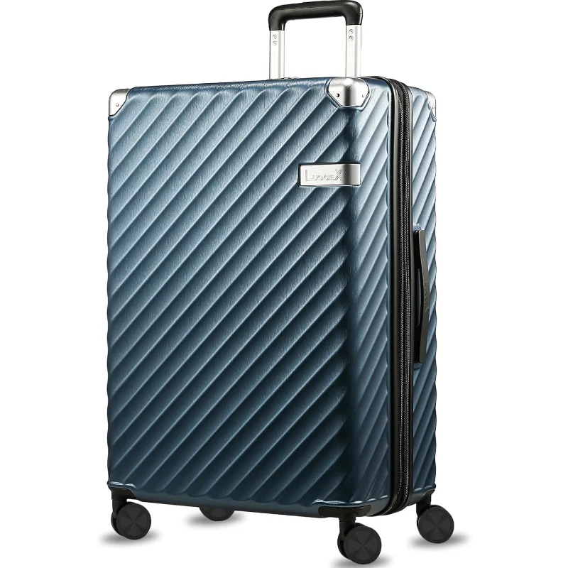 LUGGEX Luggage with Spinner Wheels, Polycarbonate Expandable Hard Shell Suitcase, Checked Large 28 Inch, Blue