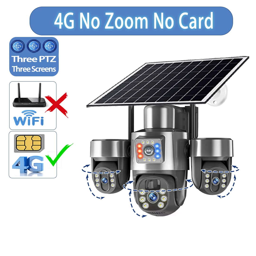 20MP 4 Lens 4G Solar Camera 10X Optical Zoom 3-PTZ Outdoor WiFi Three Screen Auto Tracking WiFi Surveillance Cameras V380 Pro image 3