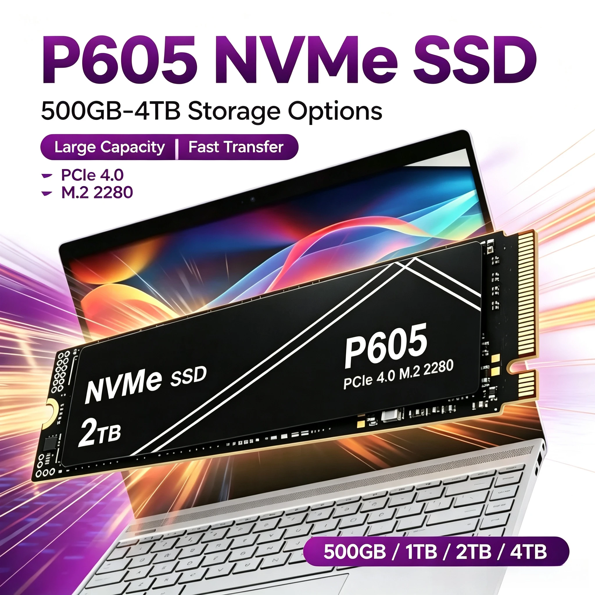 New P605 1TB 2TB 4TB  NVMe PCIe Gen4 M2.2280 SSD Solid State Drives for Gaming Computer Laptop PS5