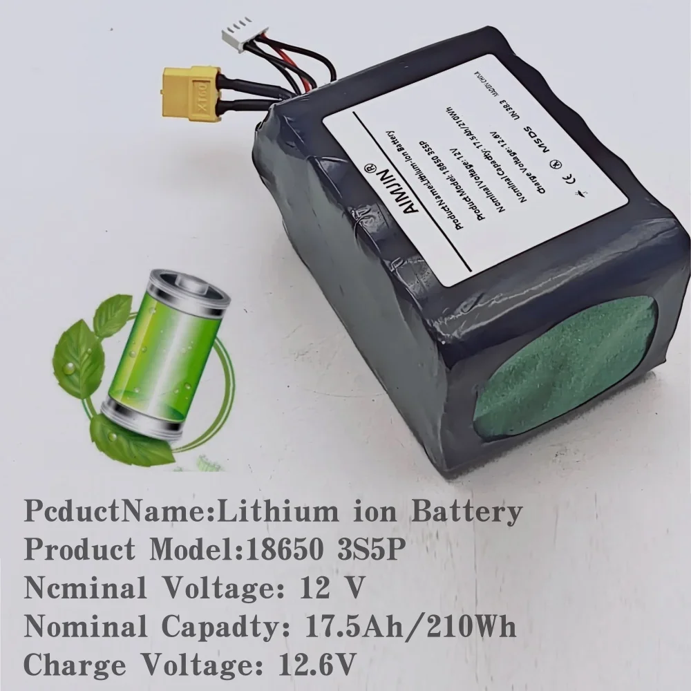 AIMJIN 12V Li-ion Battery 17.5Ah 3S5P for UAV RC Airplane Quadrotor with XH2.54-4P XT60 Connector