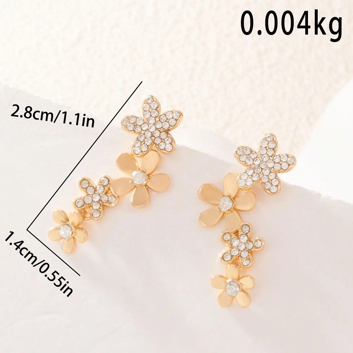 زوج واحد من الأقراط على شكل زهرة بتصميم مرصع بالألماس باللون الذهبي، أقراط ذهبية متعددة الاستخدامات #5