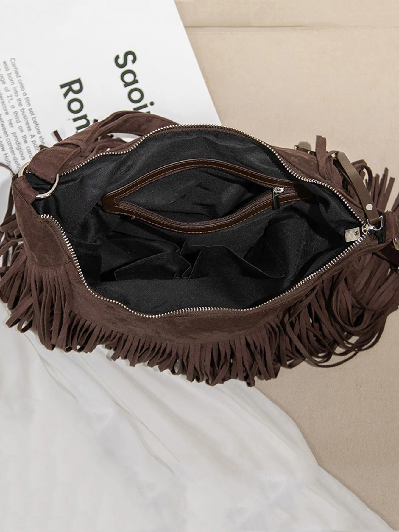 Retro Fashion Women\'s Tassel Crossbody Bag High QualityPU Leather Solid Color Large Capacity Handbag Outdoor Travel Shoulder Bag