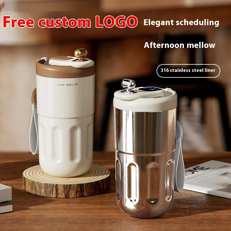 

316 Stainless Steel Coffee Water Cup Intelligent Temperature Measurement Home School with Lanyard Car Thermos Cup for Home