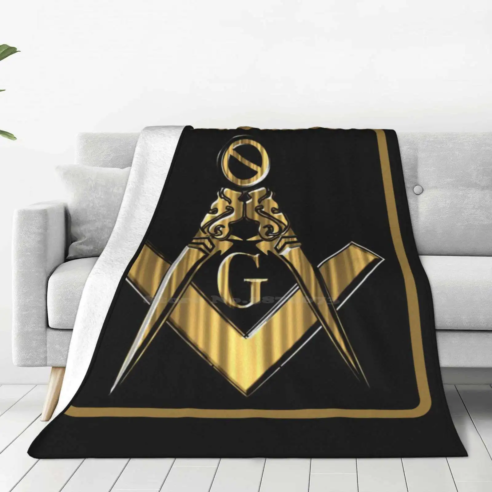 Freemason Golden Square And Compass In Square Frame Four Seasons Comfortable Warm Soft Throw Blanket Freemasonry Illuminati