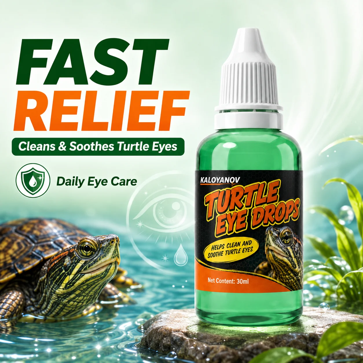 KALOYANQV Turtle Eye Drops 30ml - Safe Reptile Eye Care Cleanser to Relieve Closed Eyes, Wash & Soothe Tortoises and Terrapins