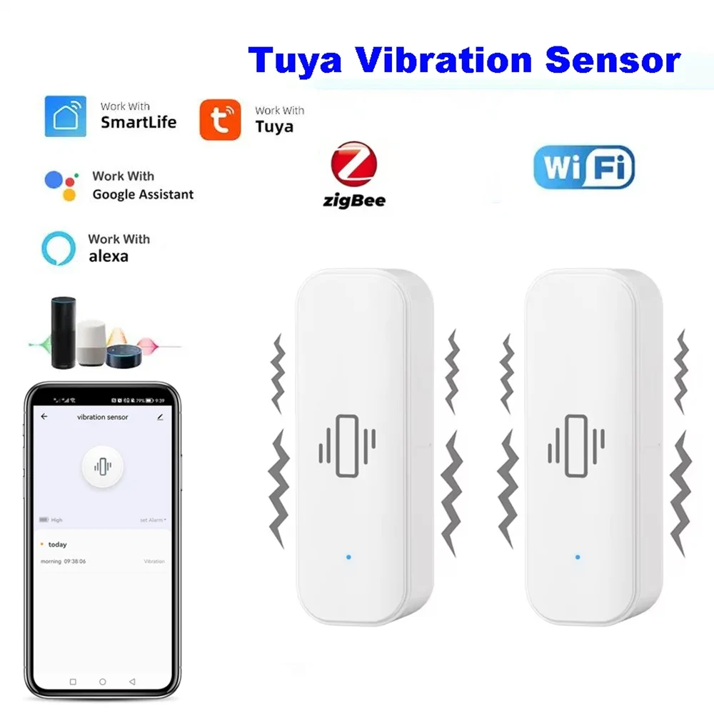 Tuya WiFi/Zigbee Smart Vibration Sensor Home Security Protection Smart Life App Work with Alexa Google Assistant