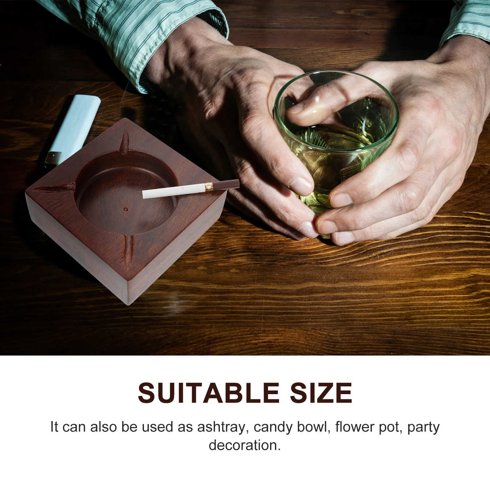 

Solid Wood Ashtray Cigarette Holder Wooden Storage Simple Table Adornment Desktop