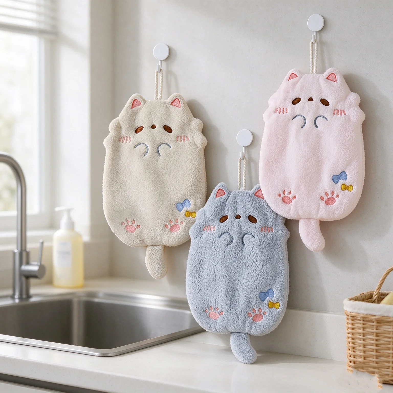 2/1 Piece, Random Color, Cute Cat-Shaped Hanging Hand Towel, Lint-Free Cloth, Absorbent Towel for Kitchen and Bathroom, Suitable for Various Scenarios