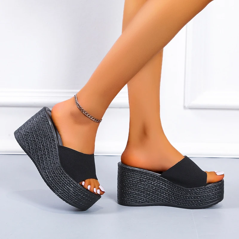 2022 New Summer Slip on Women Wedges Sandals Platform High Heels Fashion Open Toe Ladies Casual Shoes Comfortable Promotion Sale