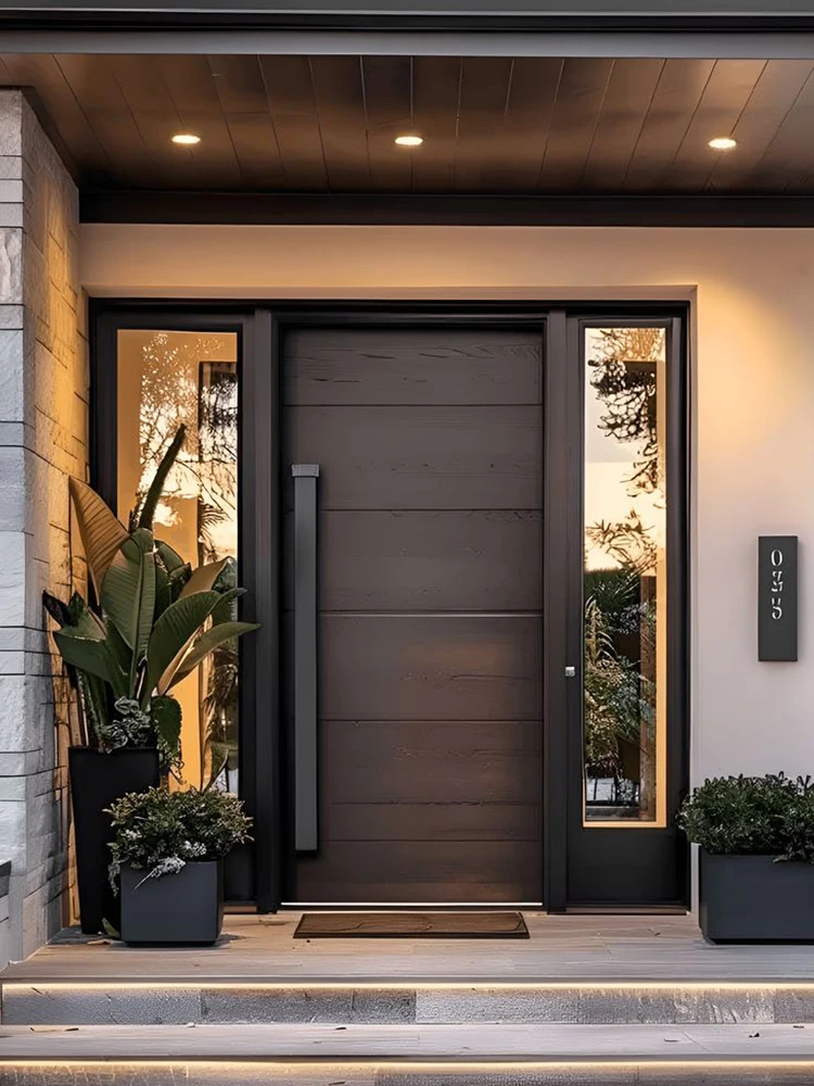 Sixinalu Entrance Doors Wood Grain Pivot Front Exterior Entry Door 1.5x2.2M Aluminum Glass Interior Door Panel Home Decor Custom