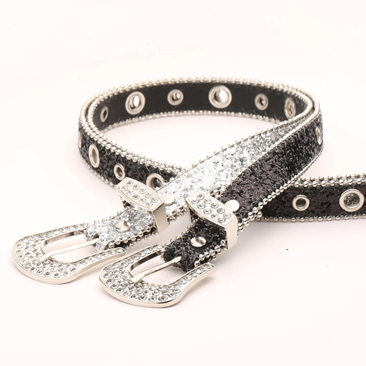 Y 2K Strass Riem Vrouwen Zilverkleurige Glinsterende Tailleband Verstelbaar Plus Size Glitter Pu Lederen Harajuku Jeans Broek Riem Decoratief