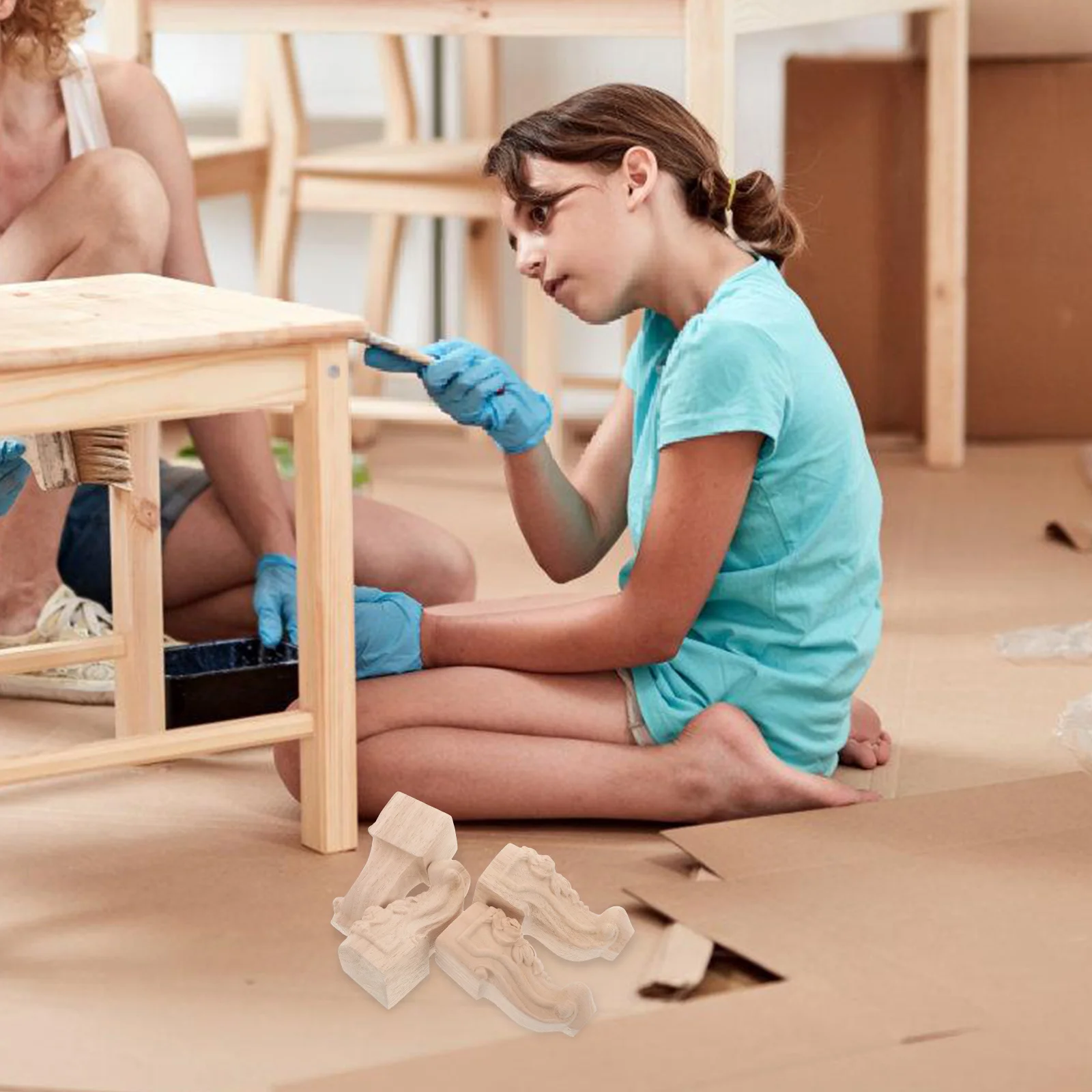 

4pcs Solid Wood Coffee Table Carved European Style Replacement Furniture For Sofa Dresser Bedside Cabinet Bookcase Chair Cabinet